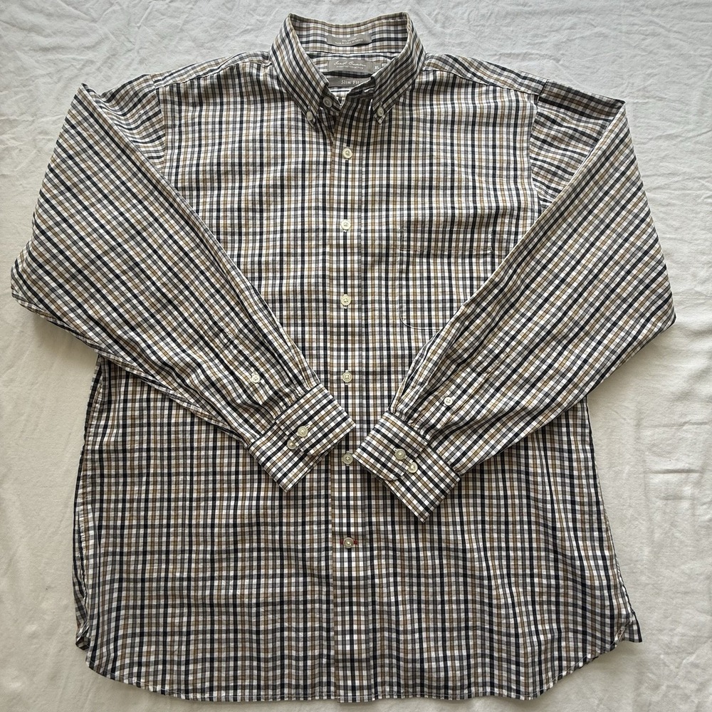 Daniel Cremieux Signature Men's XL Slim Fit Dress Shirt Brown 100% Cotton